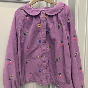 Boden Floral Embroidered Purple Kids Shirt